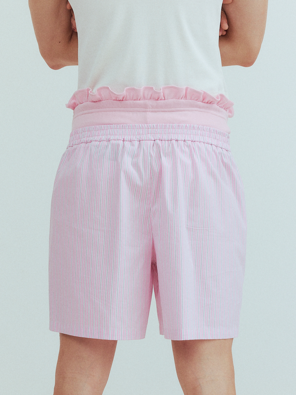 KADAKADA Retro Striped Ruffle-Waist Layered Shorts