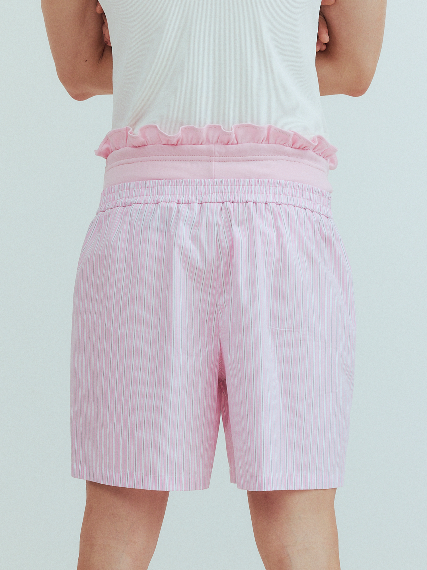 KADAKADA Retro Striped Ruffle-Waist Layered Shorts