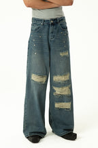 CLP Retro Washed Distressed Rivet Jeans