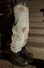 PHANTOMHUNTER Washed Leopard Patch Baggy Jeans