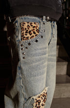 PHANTOMHUNTER Washed Leopard Patch Baggy Jeans