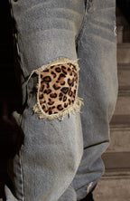 PHANTOMHUNTER Washed Leopard Patch Baggy Jeans