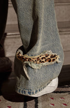 PHANTOMHUNTER Washed Leopard Patch Baggy Jeans