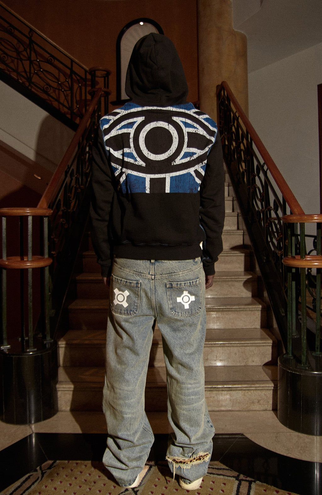 PHANTOMHUNTER Washed Leopard Patch Baggy Jeans
