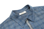 ESAIAS Plaid Layered Raw-Edge Half Shirt Blue