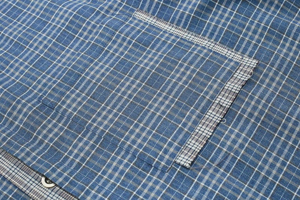 ESAIAS Plaid Layered Raw-Edge Half Shirt Blue