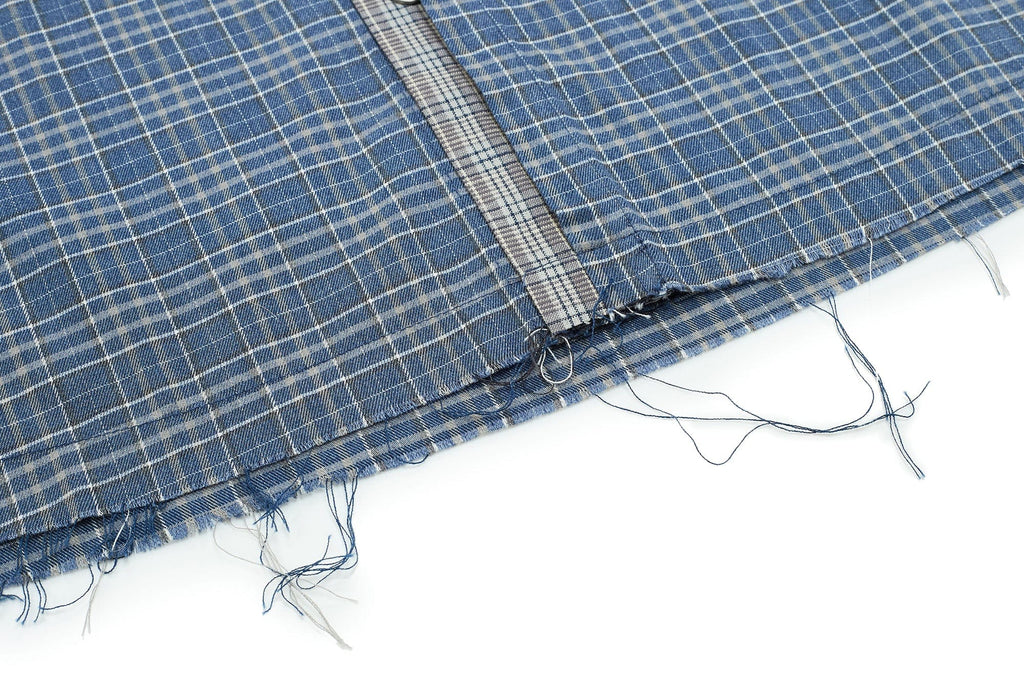 ESAIAS Plaid Layered Raw-Edge Half Shirt Blue