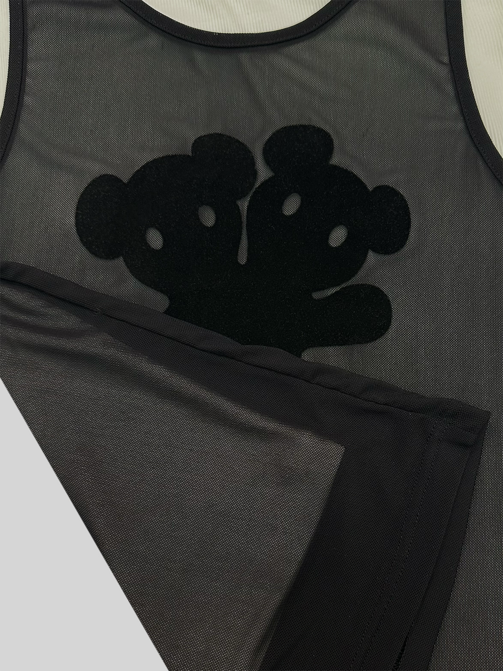 KADAKADA Flocked Bear Mesh One-Shoulder Ribbed Tank Set