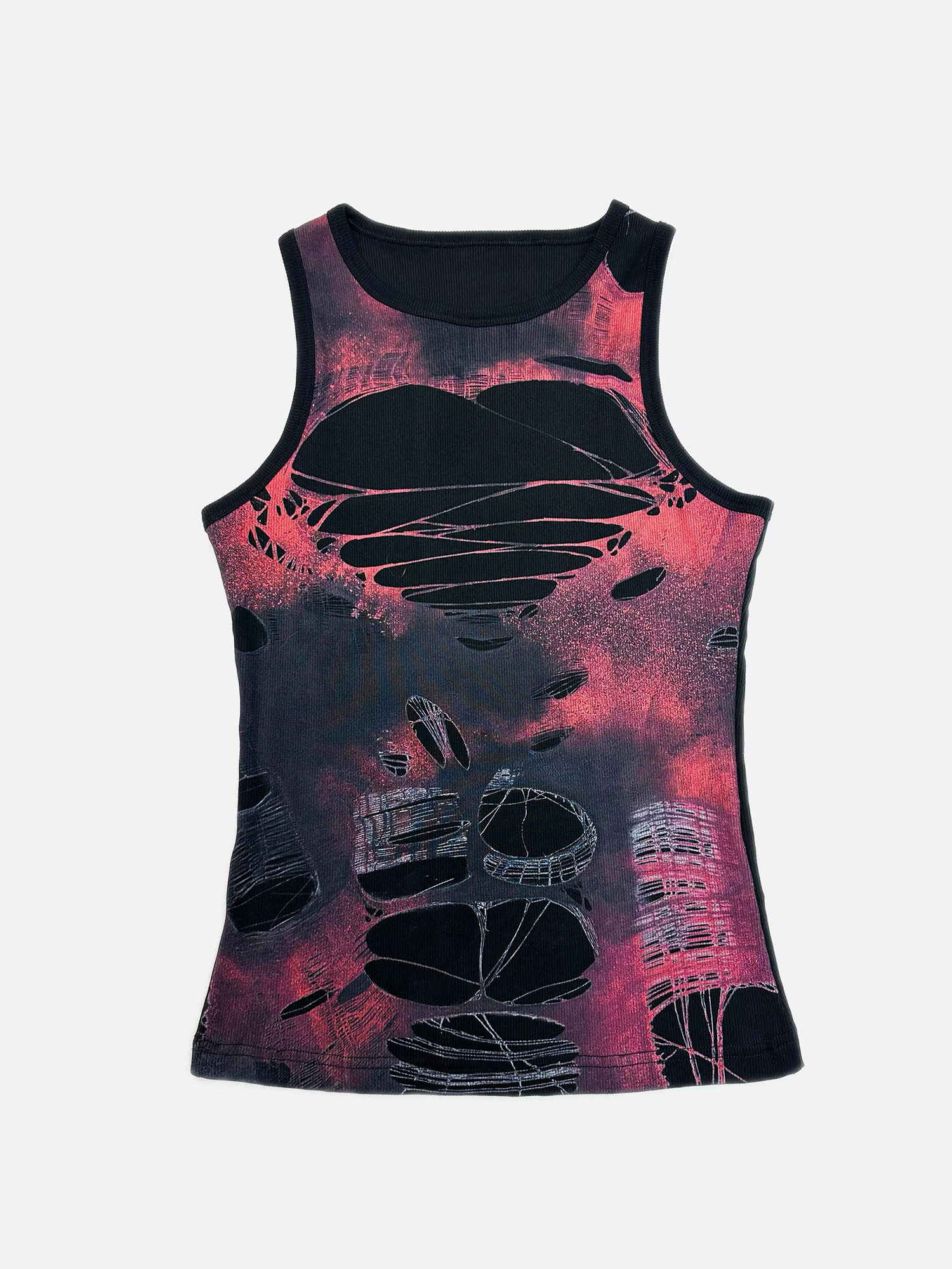 KADAKADA Distressed Graphic Ribbed Tank Top