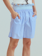 KADAKADA Retro Striped Ruffle-Waist Layered Shorts