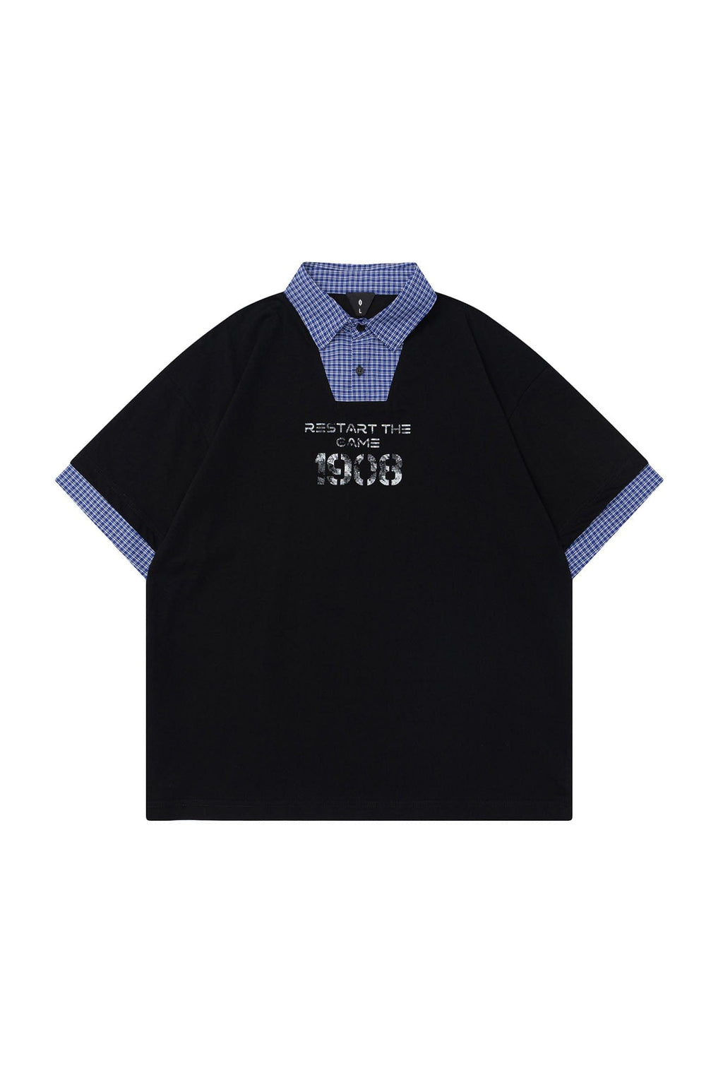 OVDY Layered Plaid Panel Mock Shirt T-Shirt
