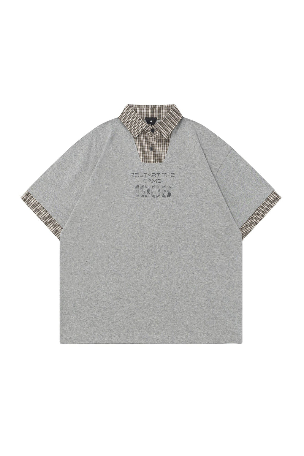 OVDY Layered Plaid Panel Mock Shirt T-Shirt