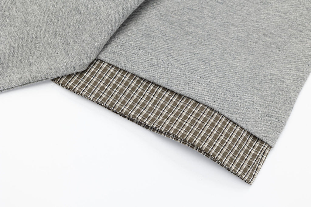 OVDY Layered Plaid Panel Mock Shirt T-Shirt