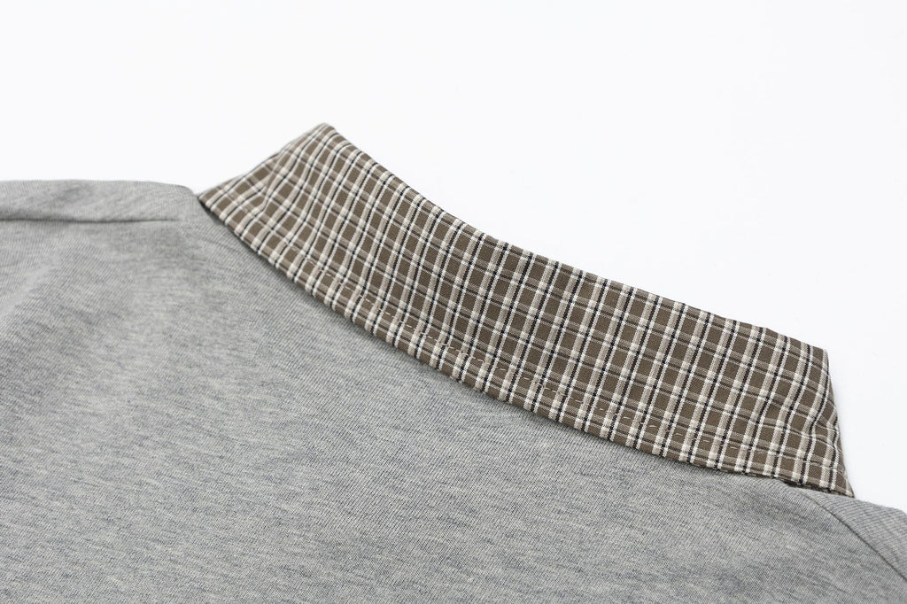OVDY Layered Plaid Panel Mock Shirt T-Shirt