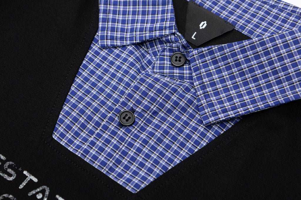 OVDY Layered Plaid Panel Mock Shirt T-Shirt