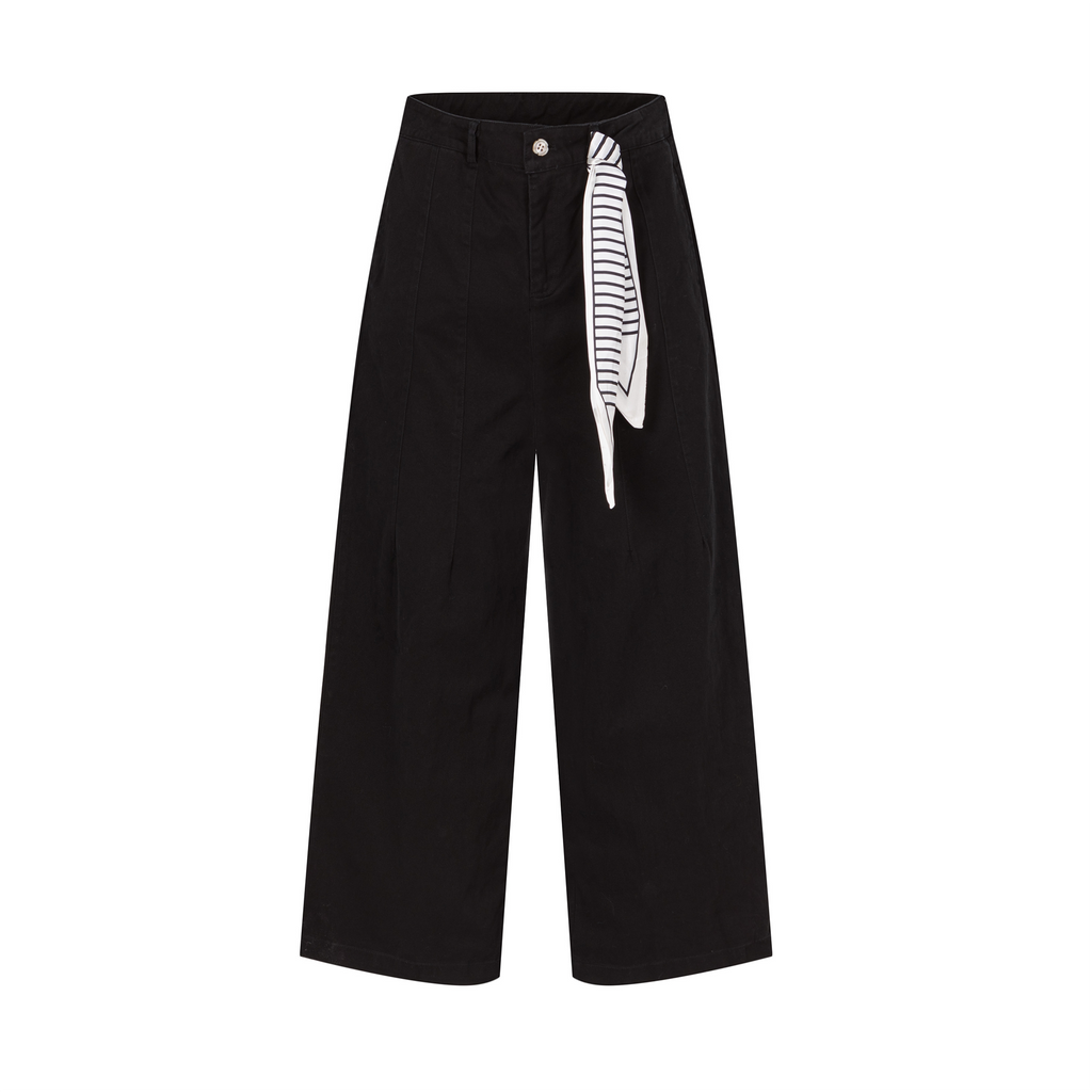 OVDY Retro Washed Stripe-Tie Wide-Leg Pants