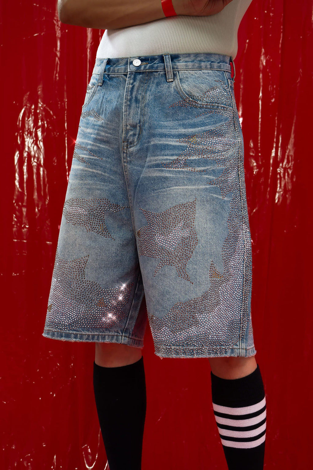 CLP Diamond Distressed Straight-Leg Jorts