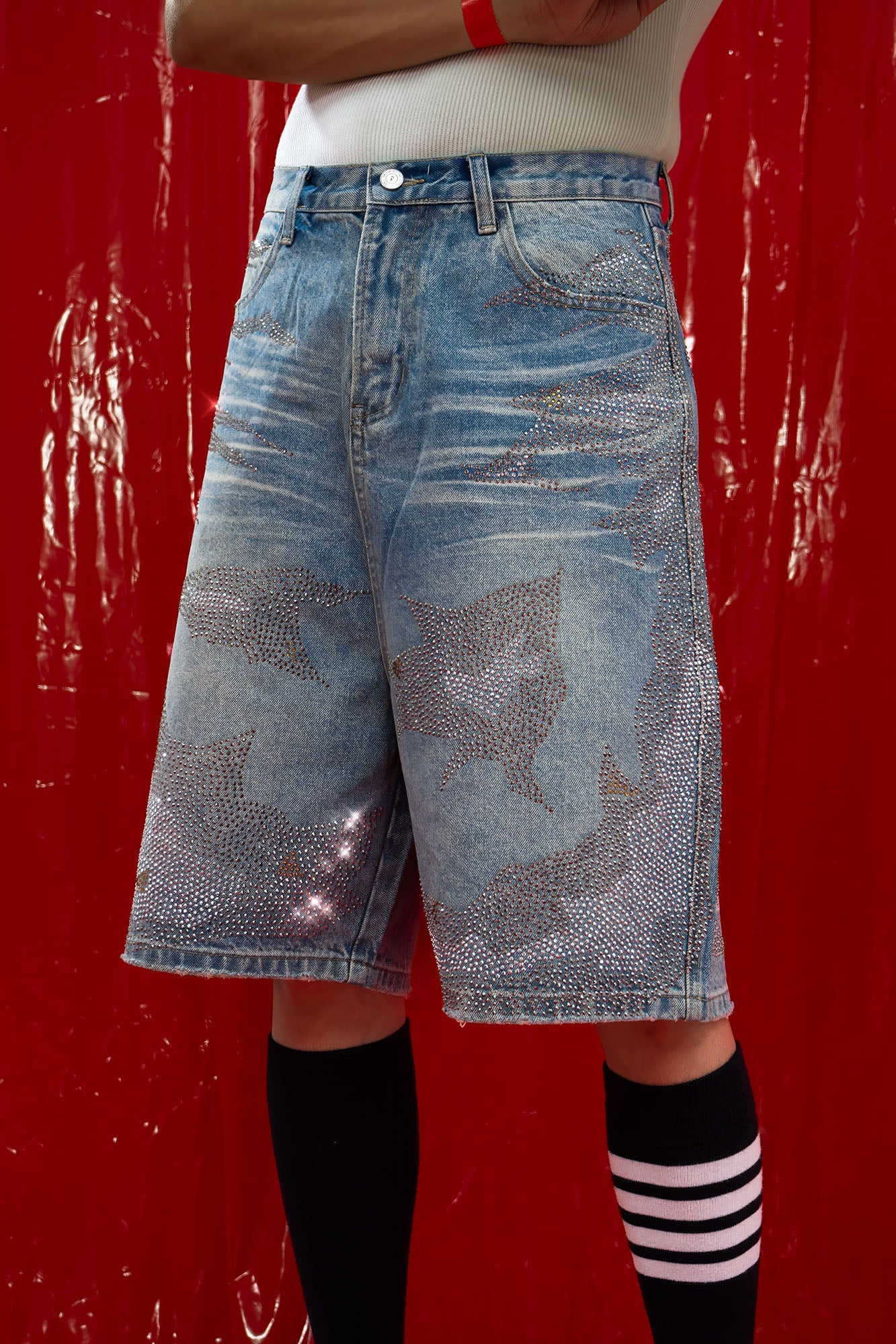 CLP Diamond Distressed Straight-Leg Jorts