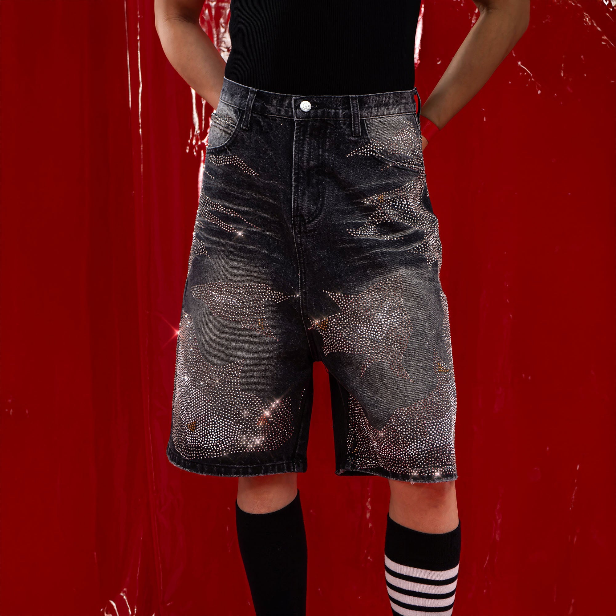 CLP Diamond Distressed Straight-Leg Jorts
