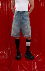 CLP Diamond Distressed Straight-Leg Jorts