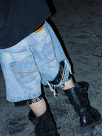 PCCVISION Lace-Spliced Denim Shorts