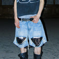 PCCVISION Lace-Spliced Denim Shorts
