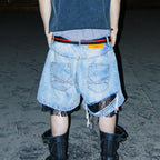 PCCVISION Lace-Spliced Denim Shorts