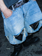 PCCVISION Lace-Spliced Denim Shorts