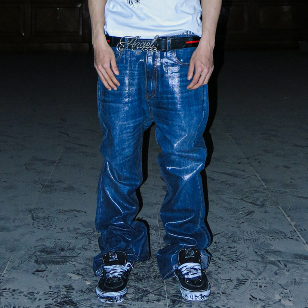 PCCVISION Resin-Coated Flared Jeans