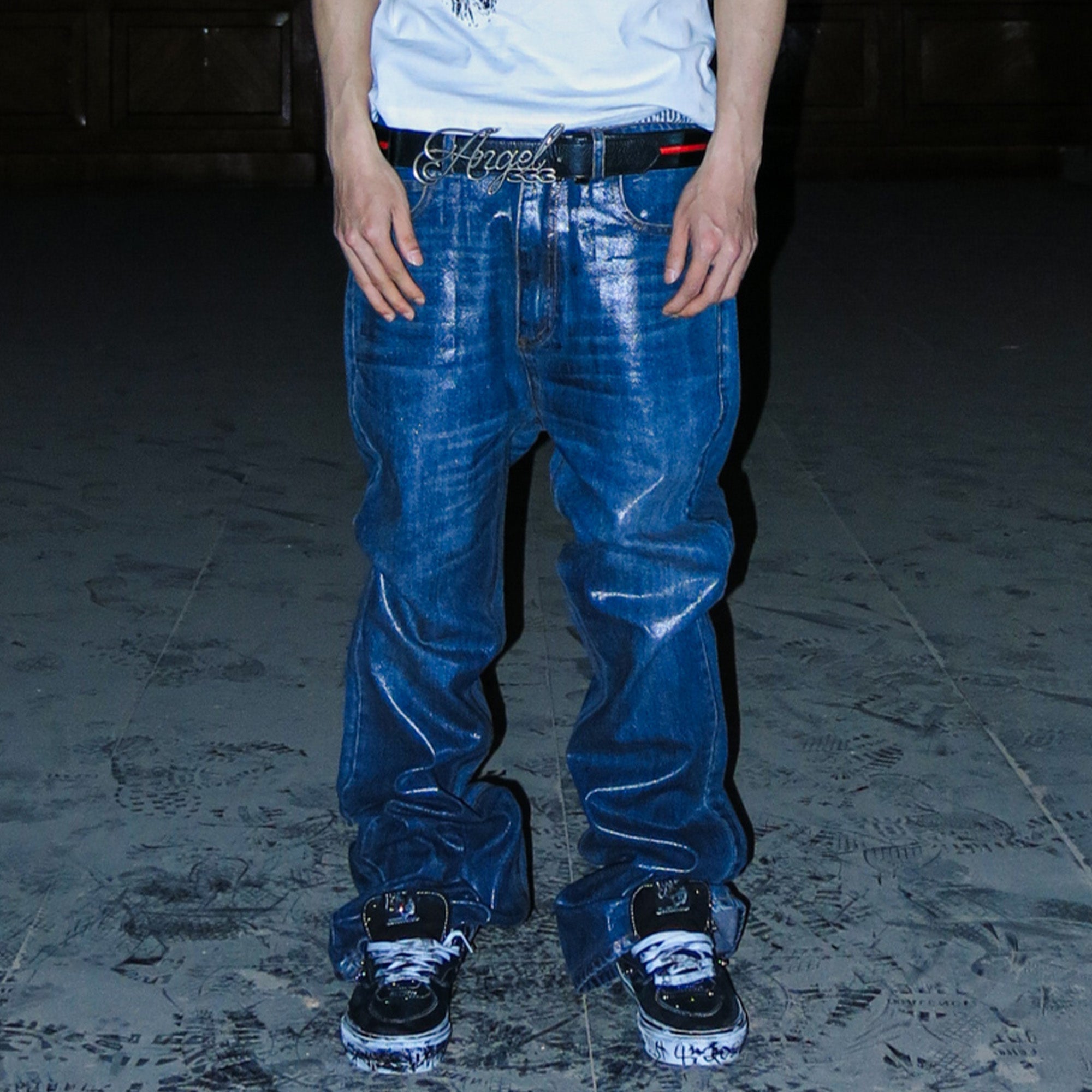 PCCVISION Resin-Coated Flared Jeans