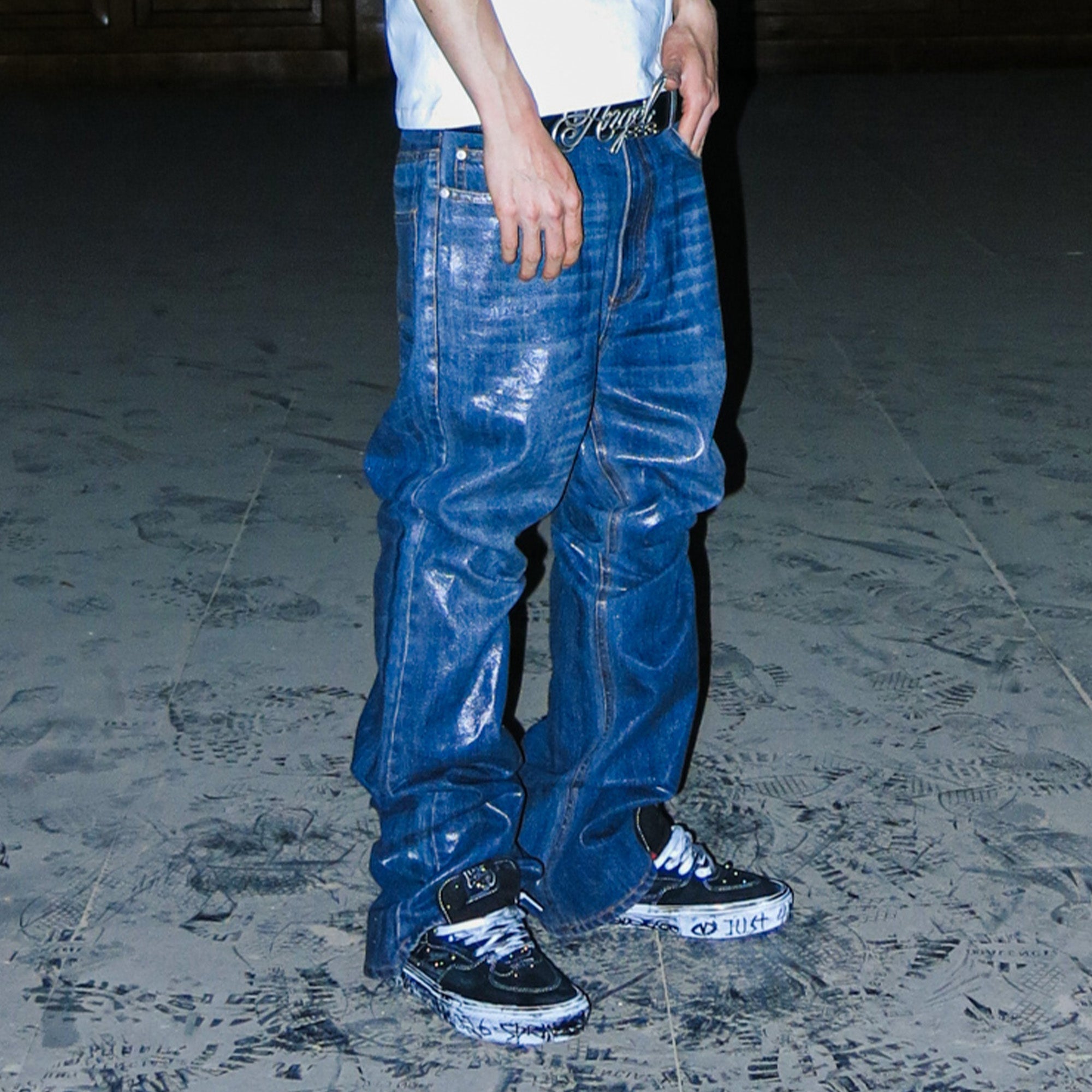 PCCVISION Resin-Coated Flared Jeans