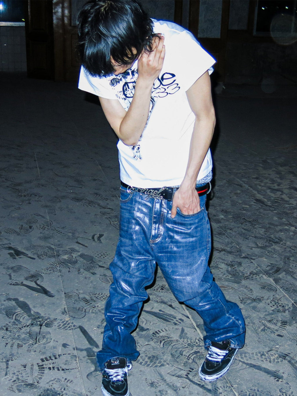 PCCVISION Resin-Coated Flared Jeans