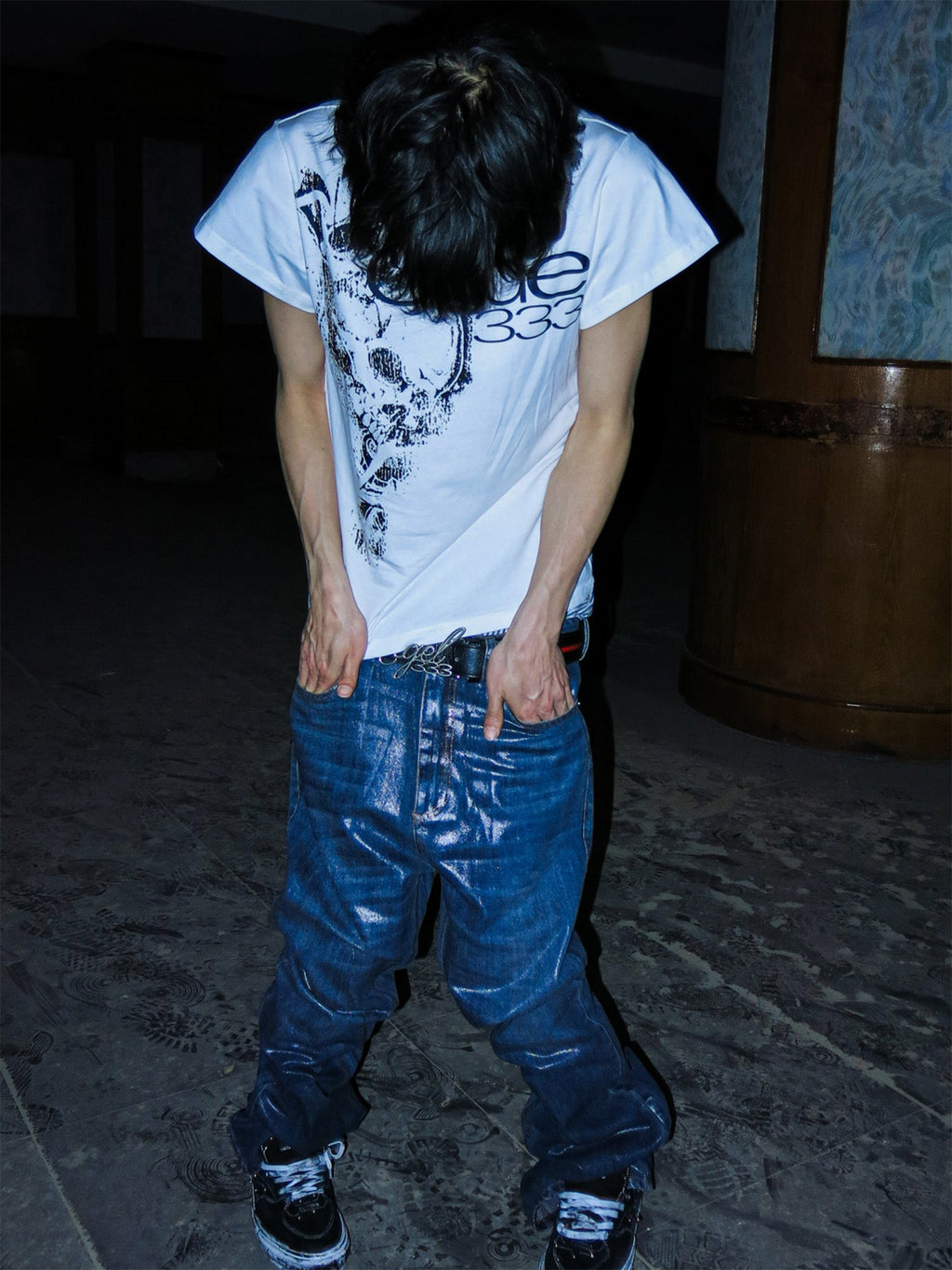 PCCVISION Resin-Coated Flared Jeans