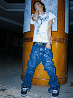 PCCVISION Resin-Coated Flared Jeans
