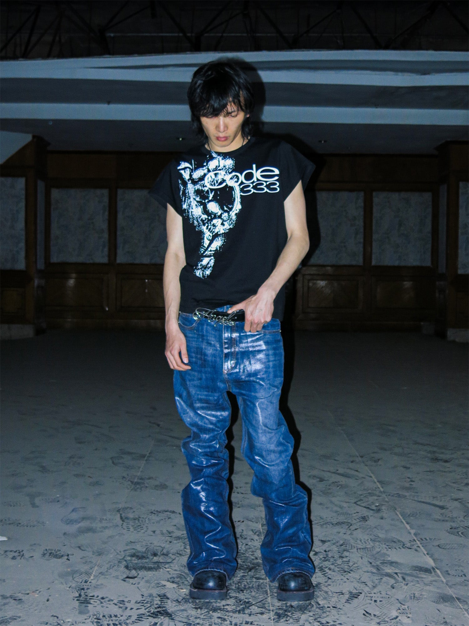 PCCVISION Resin-Coated Flared Jeans