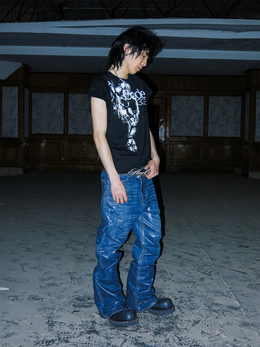 PCCVISION Resin-Coated Flared Jeans