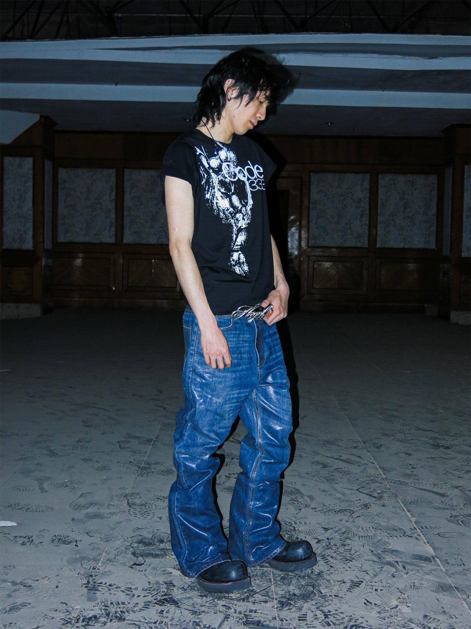 PCCVISION Resin-Coated Flared Jeans
