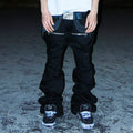PCCVISION Lace-Up Zipper Flared Jeans
