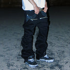 PCCVISION Lace-Up Zipper Flared Jeans