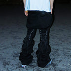 PCCVISION Lace-Up Zipper Flared Jeans