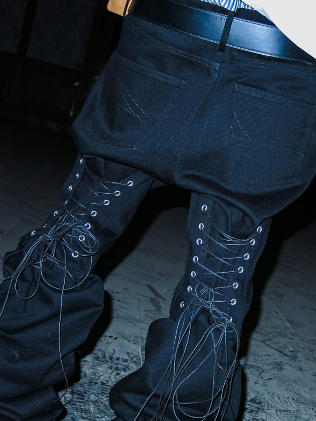 PCCVISION Lace-Up Zipper Flared Jeans