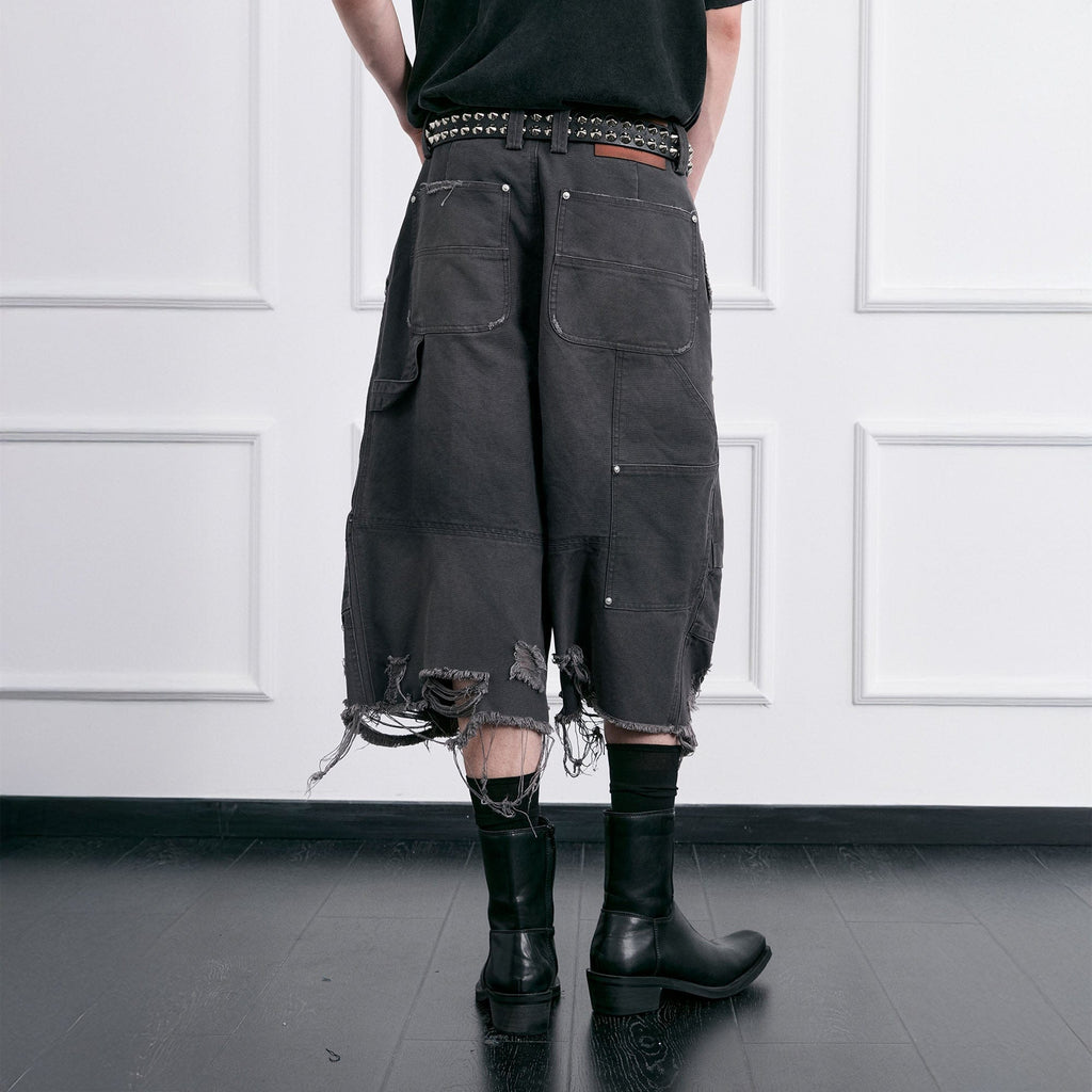 FACEONLAB Distressed Deconstructed Ripped Cargo Shorts