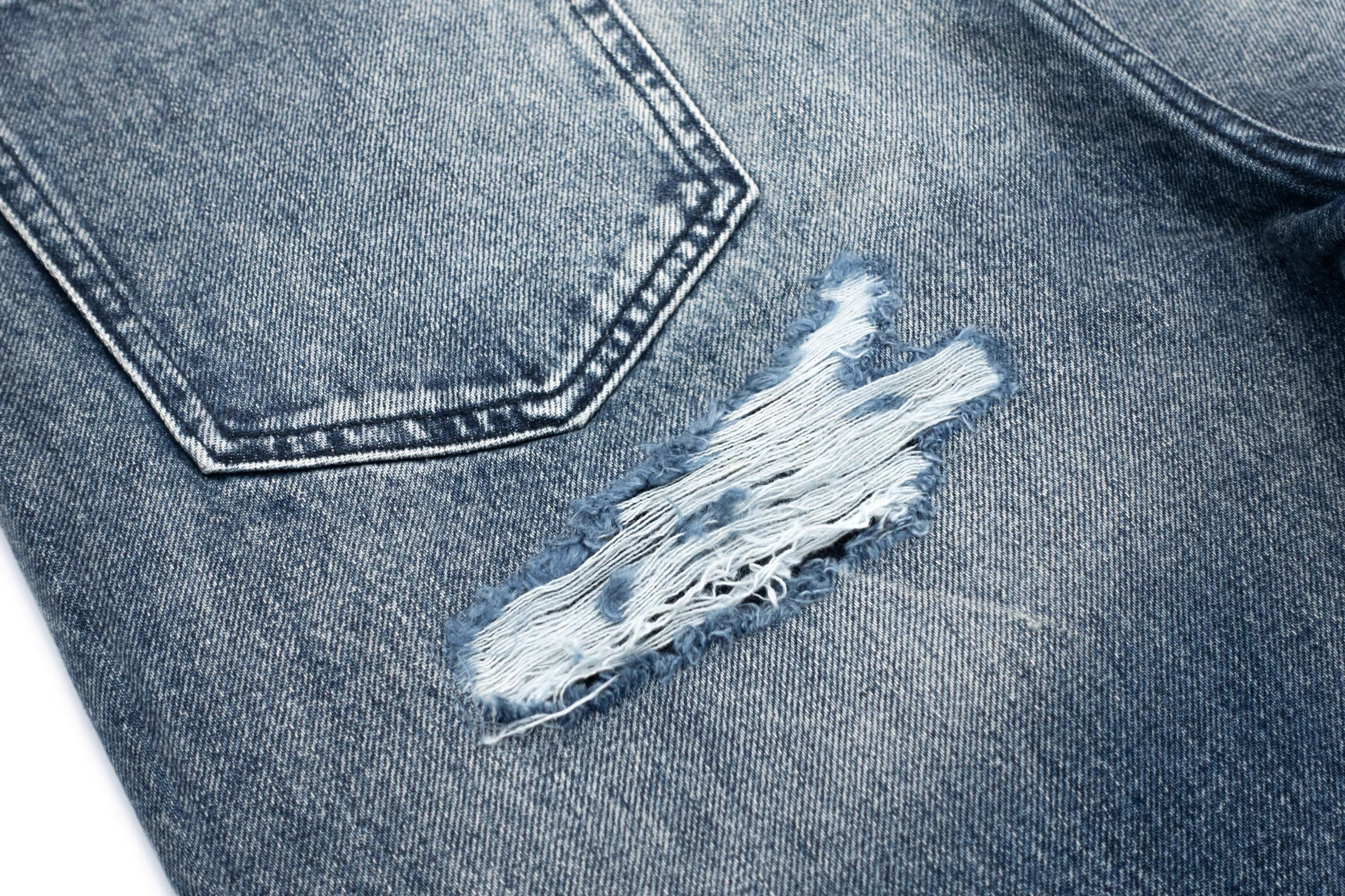 IN EXISTENCE x STM Washed Patched Distressed Straight Jeans
