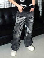 VINKID Distressed Grommet Strap Flared Jeans
