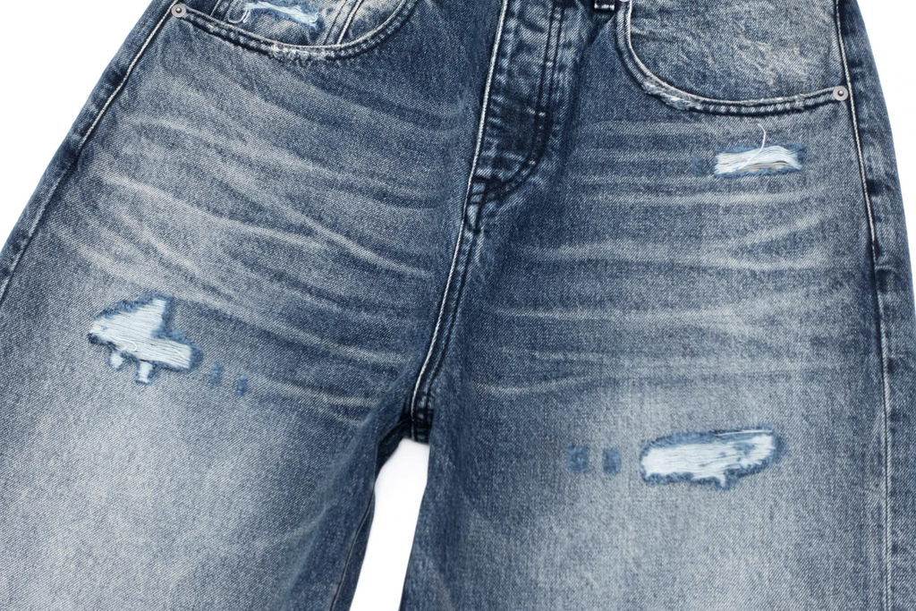 IN EXISTENCE x STM Washed Patched Distressed Straight Jeans