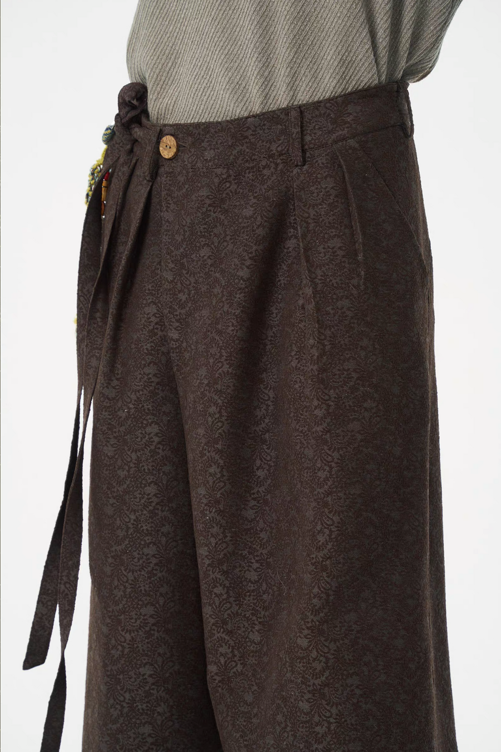 GONGHE REPUB Damask Jacquard Wrap-Tie Pants