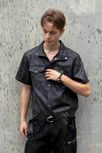 ESAIAS Studded Waxed Linen Belted Half Shirt