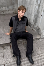 ESAIAS Jacquard Pinstripe Asymmetrical Paneled Half Shirt
