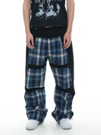 VINKID Plaid Paneled Wide-Leg Jeans
