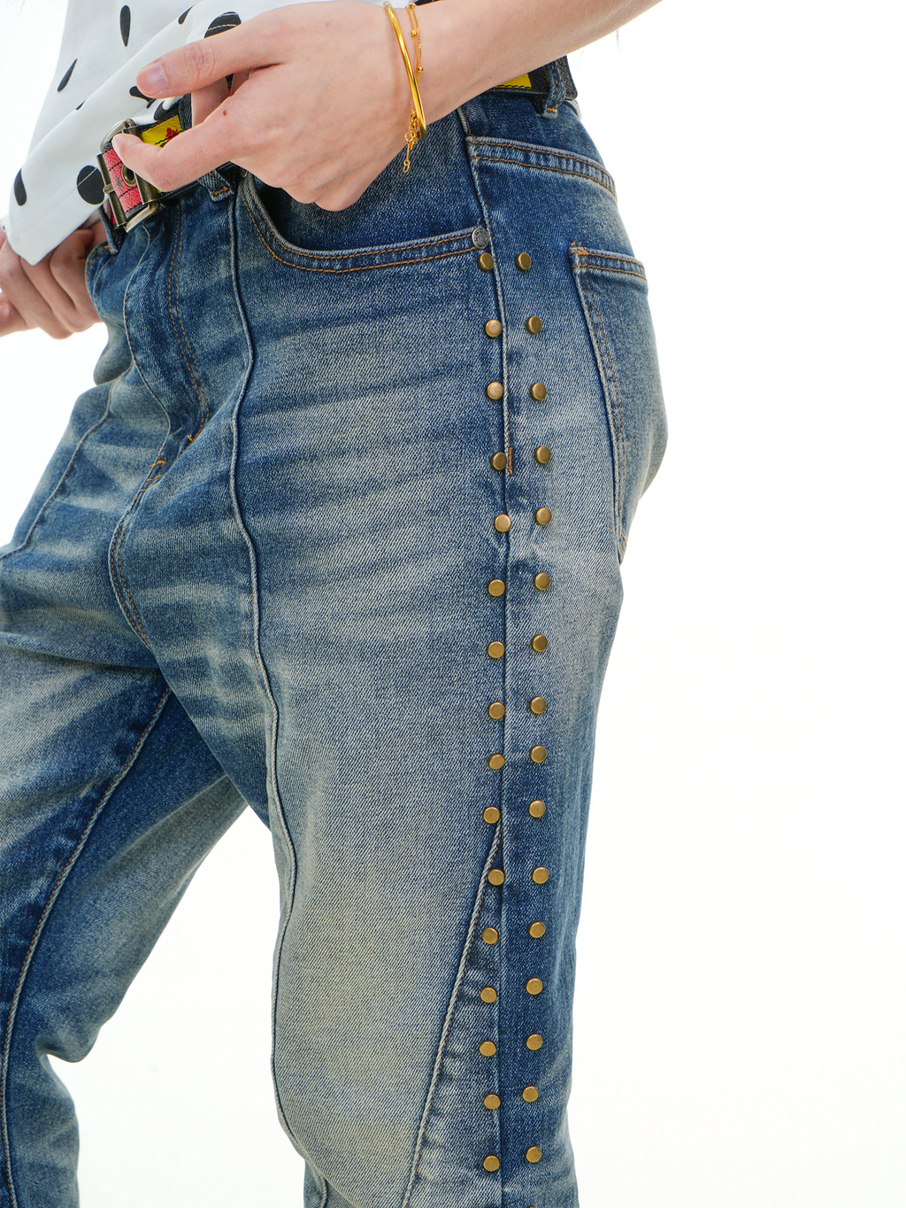 VINKID Deconstructed Side-Studded Washed Jeans